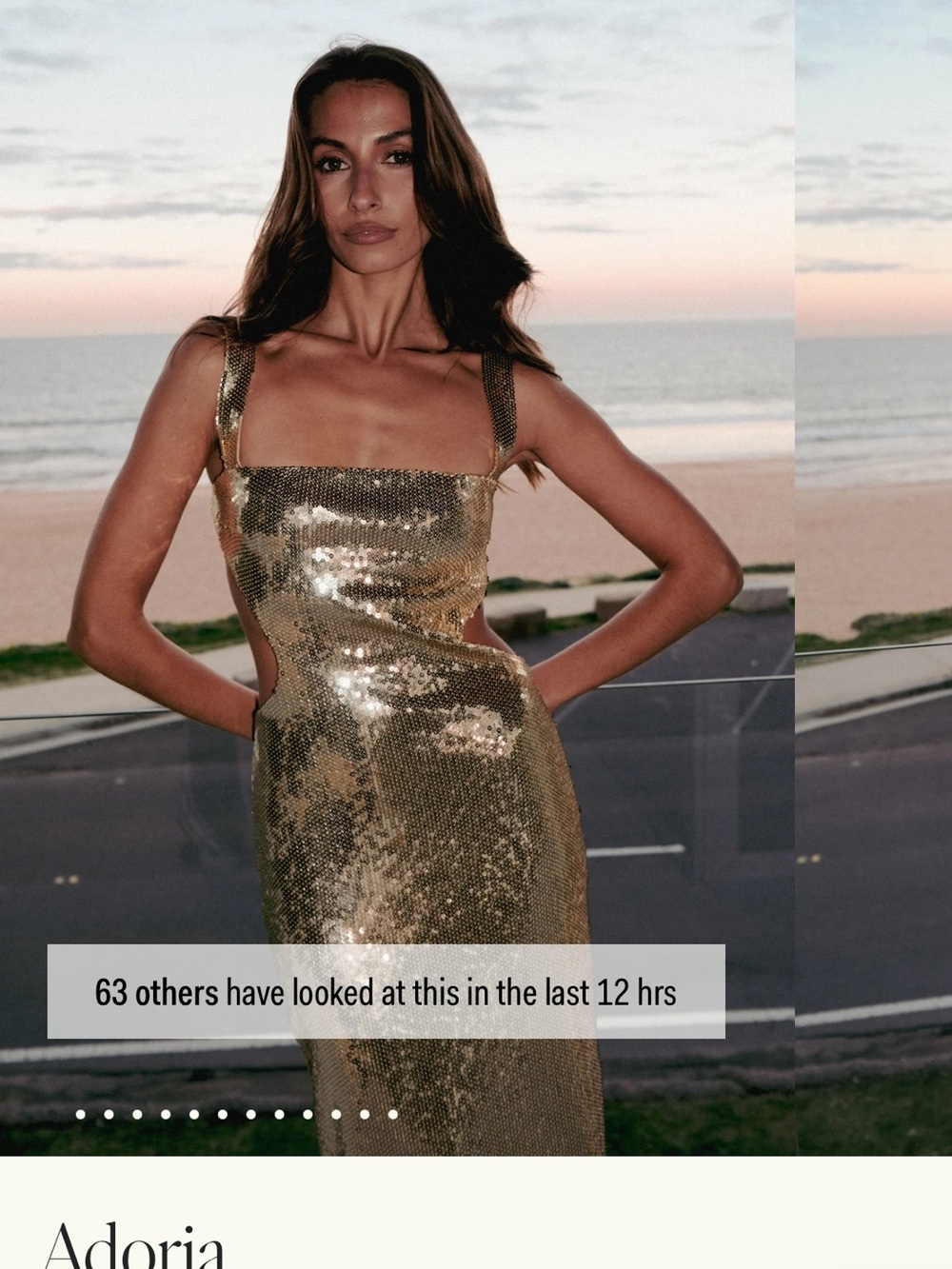 Meshki Gold Sequin Strapless Cutout Evening Dress